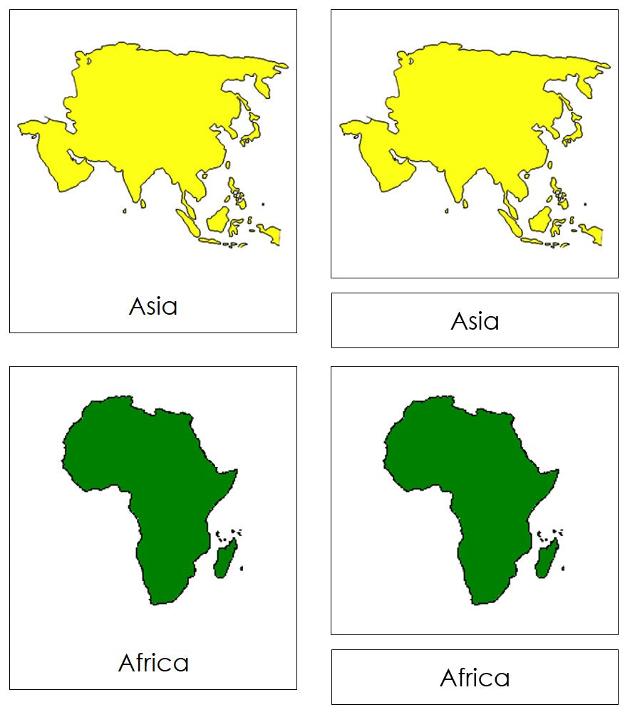 Continents 3-Part Cards (color-coded) - Montessori Print Shop Digital Download
