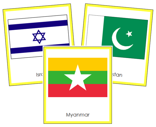 Asian Flags - Montessori geography cards