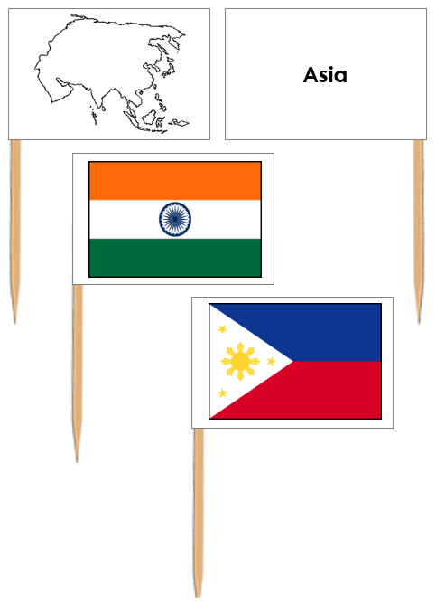 Asian Flags: Pin Flags - Montessori Print Shop geography materials