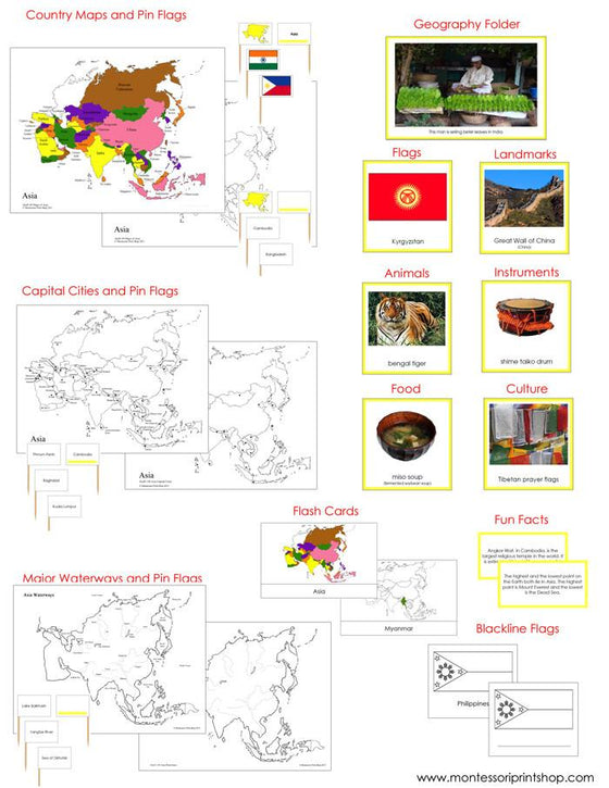 Asia Geography Deluxe Bundle - Montessori Geography Cards