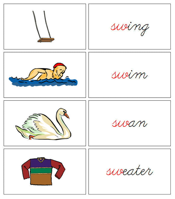 Step 3: Blends & Digraphs - Set 3 - CURSIVE - Montessori Print Shop language lesson