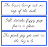 Blue Sentence Cards - Set 2 - CURSIVE - Montessori Print Shop phonics lesson