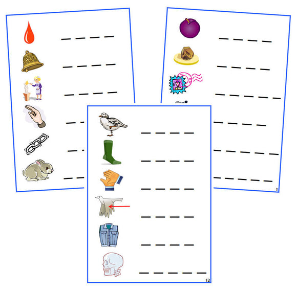 Blue Spelling Cards - CURSIVE - Montessori Print Shop phonics lesson