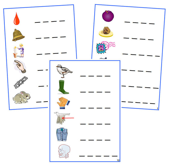 Blue Spelling Cards - Montessori language cards - Montessori Print Shop