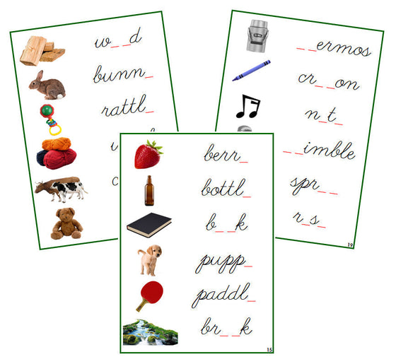 Green Phonogram Sound Cards - Set 2 (photos) - CURSIVE - Montessori Print Shop Phonograms lesson
