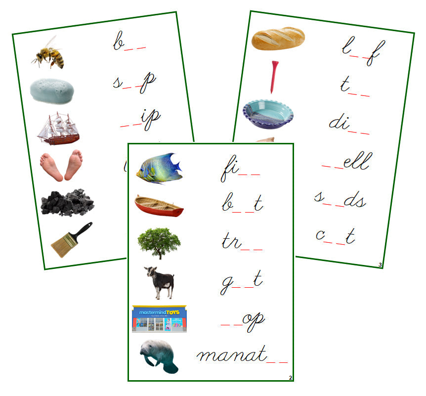 Green Phonogram Sound Cards - Set 1 (photos) - CURSIVE - Montessori Print Shop phonograms lesson