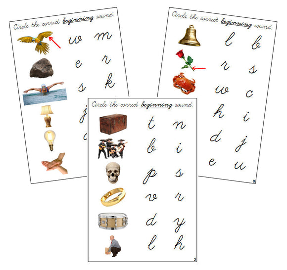 Step 2: Initial Sound Choice Cards (photos) - CURSIVE - Montessori Print Shop phonics lesson
