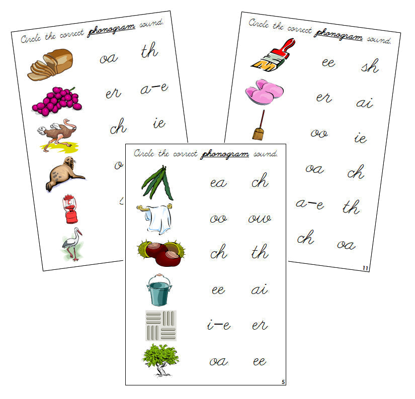 Step 3: Phonogram Sound Choice Cards - Set 1 - CURSIVE - Montessori Print Shop language lesson