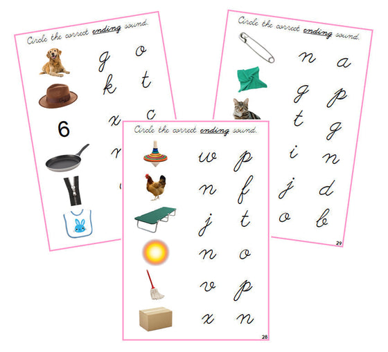 Pink Ending Sound Choice Cards (photos) - CURSIVE - Montessori Print Shop phonics