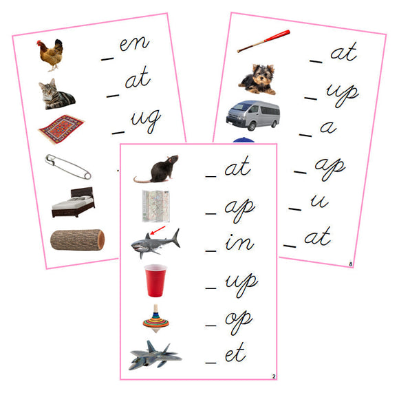 Pink Initial Sound Cards (photos) - CURSIVE - Montessori Print Shop phonics