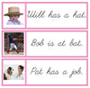 Pink Sentence Cards - Set 1 (photos) - CURSIVE - Montessori Print Shop phonics lesson