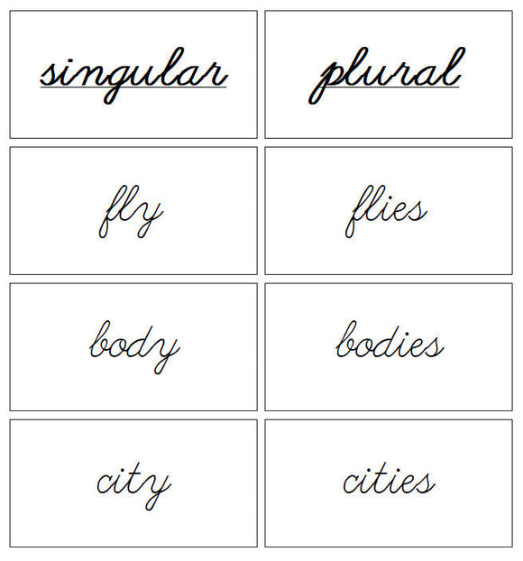 Plural Series Matching Cards (cursive) - Montessori Print Shop Grammar Lesson