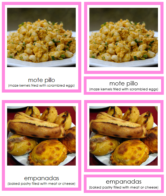South American Food (color-coded) - Montessori continent cards