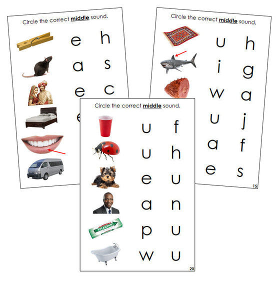 Step 1: Vowel Sound Choice Cards (photos) - Montessori Print Shop phonics program