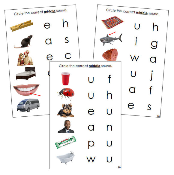 Step 1: Vowel Sound Choice Cards (photos) - Montessori Print Shop phonics program