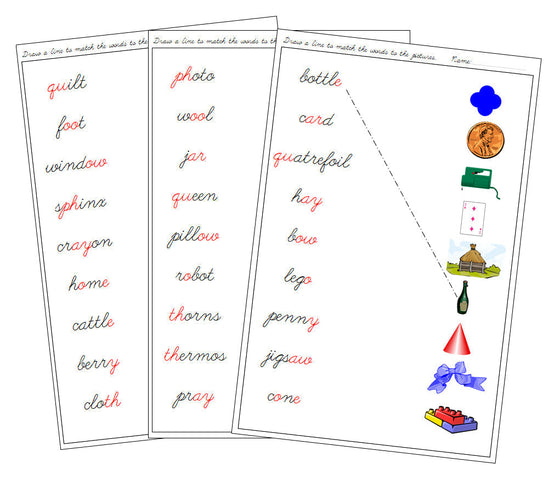 Step 3: Phonogram Word & Picture Match - Set 2 - CURSIVE - Montessori Print Shop phonogram lesson