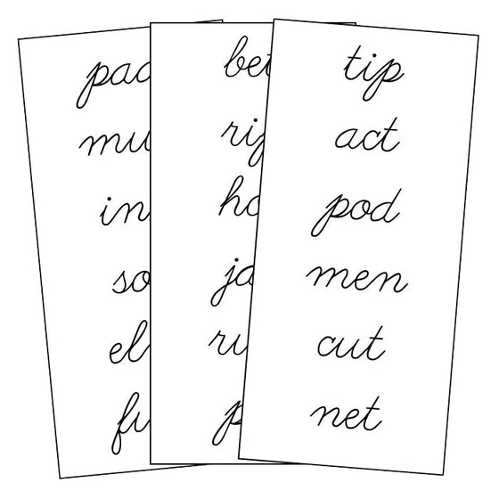 Step 1: Word Lists - CURSIVE - Montessori Print Shop phonics lesson